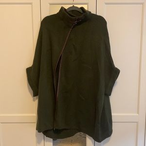 Anthropology army green cape with leather trim